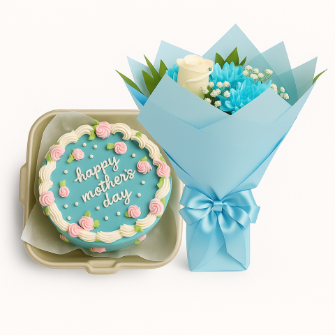 Mother's Day Delight – Aqua Bloom & Cake Combo