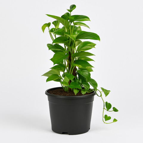 Tall Money Plant and Hedera Helix in Black Pot