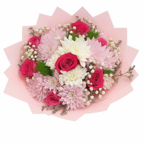 Pastel Poise – Pink & White Mixed Bloom Bouquet