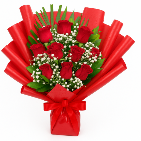 Scarlet Radiance – 10 Red Roses in Red Box Wrap