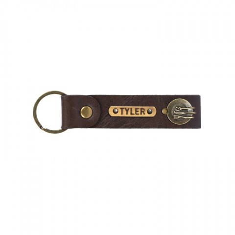 Personalized Leather Keychain - Coffee