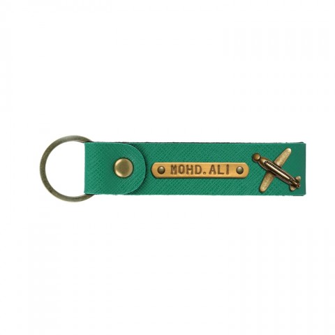 Personalized Leather Keychain - Dark Green