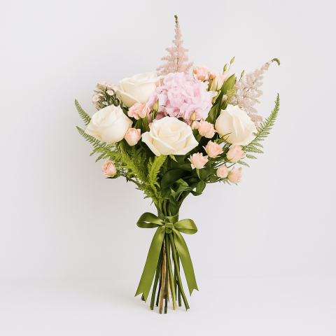  Whispering Bloom – Soft White & Blush Hand Bouquet
