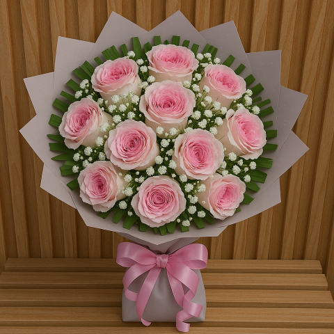Blushing Elegance – Pink Rose Charm Bouquet