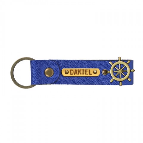 Personalized Leather Keychain - Electric Blue