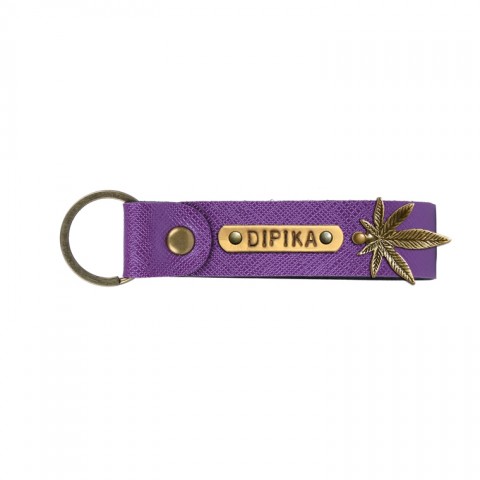 Personalized Leather Keychain - Electric Purple