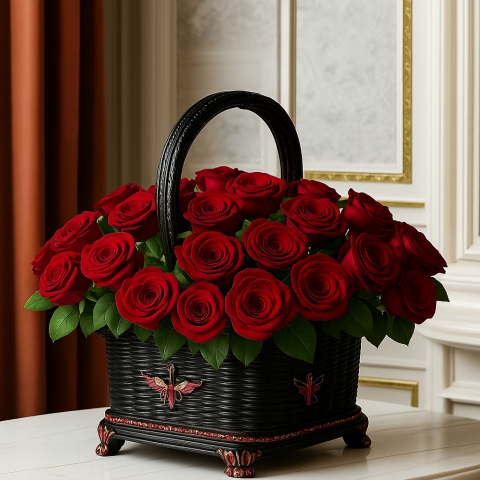 Regal Bloom – Red Rose Basket by MIRAAYA