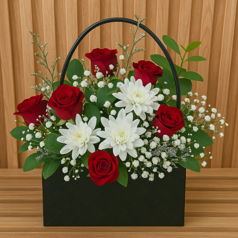 Eternal Harmony – Red Rose & White Chrysanthemum Basket