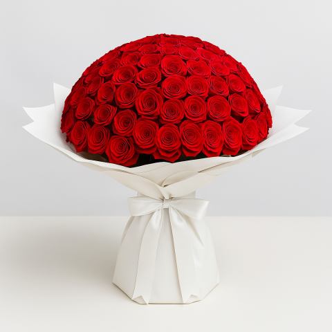 Scarlet Symphony – 99 Red Roses Dome Bouquet