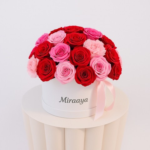Blush Harmony – 33 Red & Pink Roses in Miraaya Box