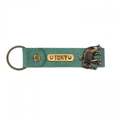 Personalized Leather Keychain - Forest Green