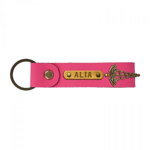 Personalized Leather Keychain - Hot Pink