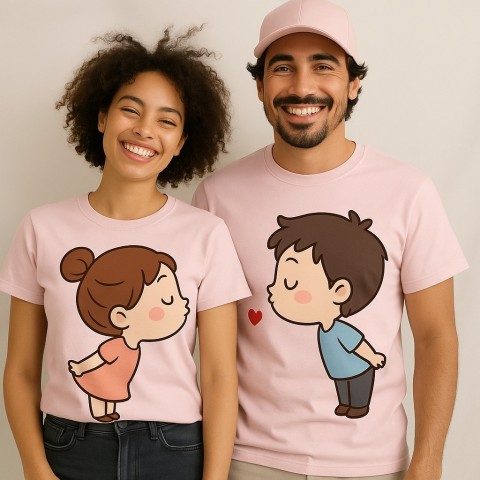 Personalized Cartoon Couple Kiss T-Shirt Set