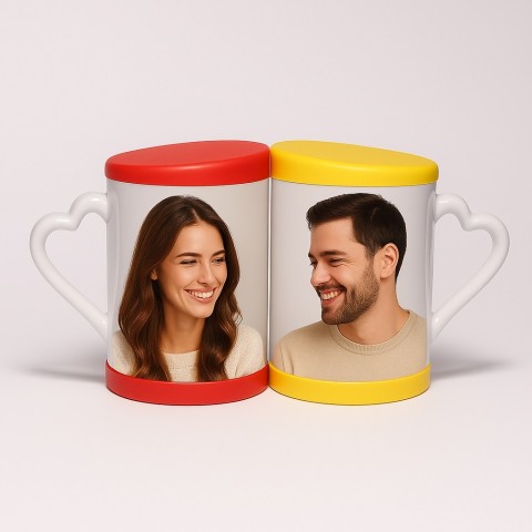 Personalized Couple Heart Handle Mugs Set