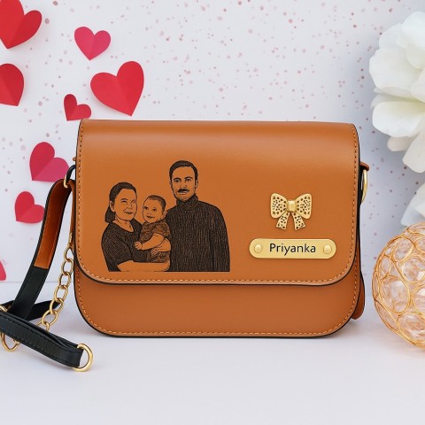 Personalized Family Portrait Tan Sling Bag