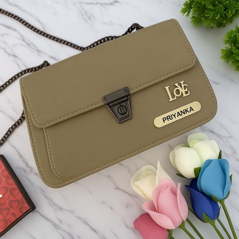 Personalized Olive Green Sling Bag with Love Charm
