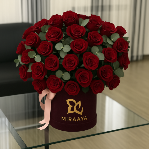 Velvet Bloom – Royal Red Hatbox by MIRAAYA