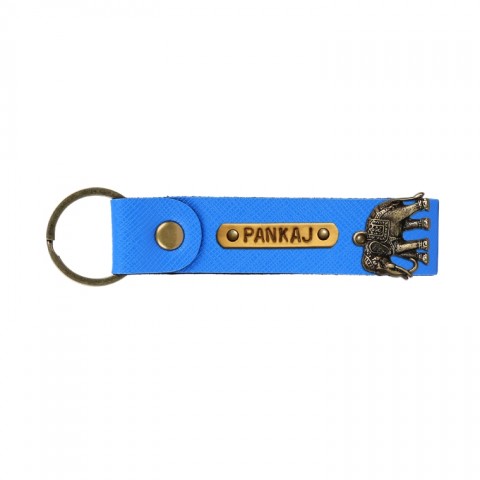 Personalized Leather Keychain - Royal Blue