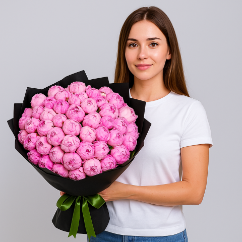  Blushing Majesty – 50 Pink Peonies Bouquet