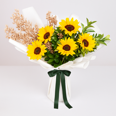 Radiant Joy – Sunflowers in White Wrap