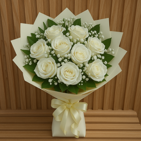 Ivory Whisper – White Rose Bouquet