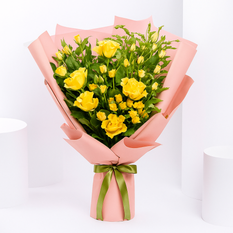  Morning Joy – Yellow Rose & Bud Bouquet